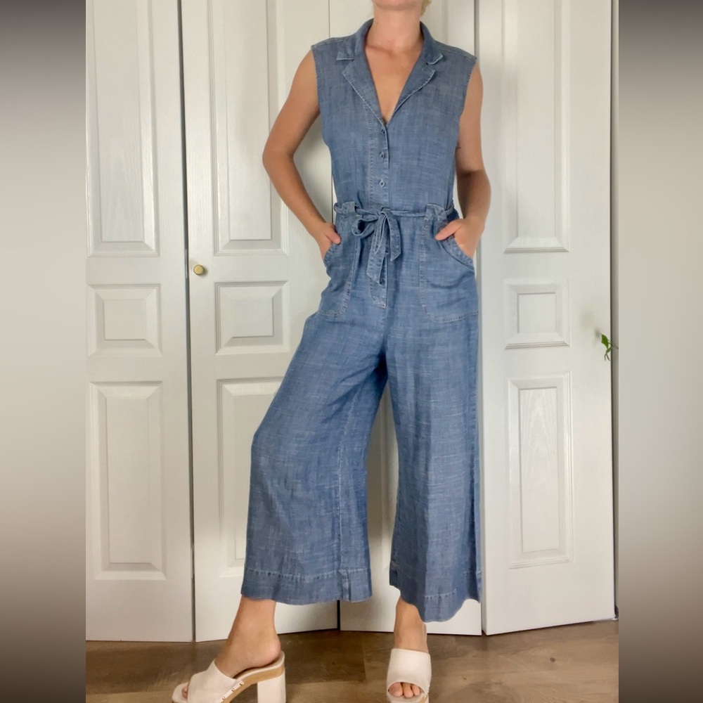 Level 99 Collared Sleeveless Wide Leg Linen Jumpsuit - Picture 2 of 9